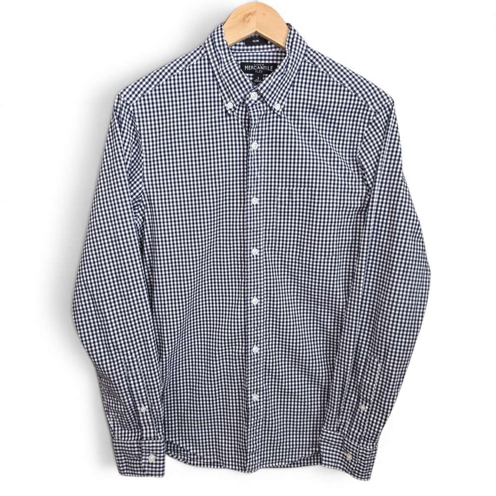 J Crew Shirt Mens Small Black Mercantile Flex Gingham Check Button Down Slim Fit